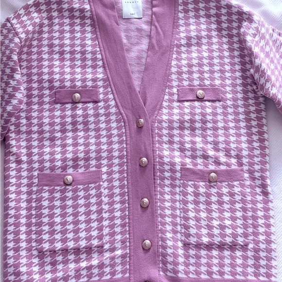 Sandro Pink Houndstooth Cardigan - Picture 3 of 8